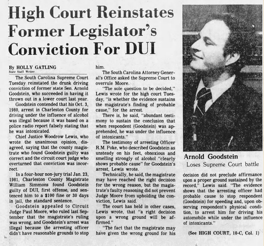 a newspaper clipping with the headline High Court Reinstates Former Legislator's Conviction For DUI